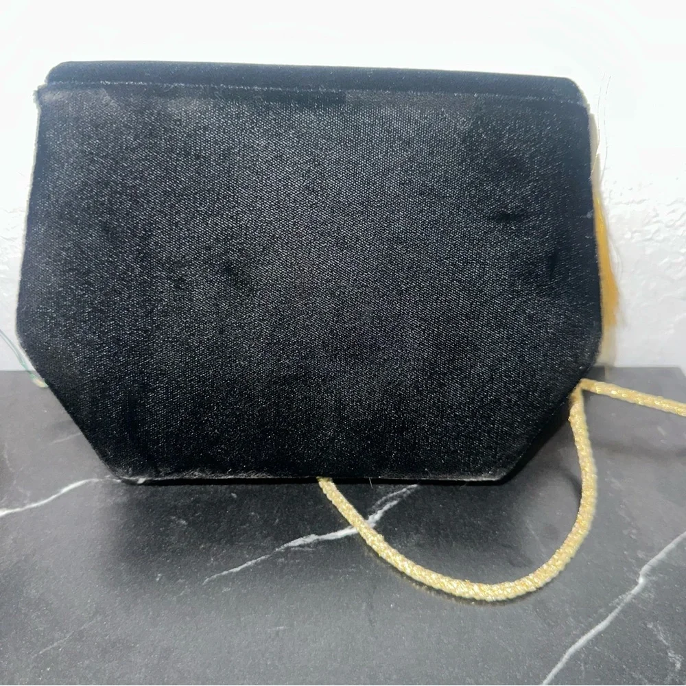 Vintage Black Velvet & Gold Embroidered Reindeer Christmas Cross Body Purse